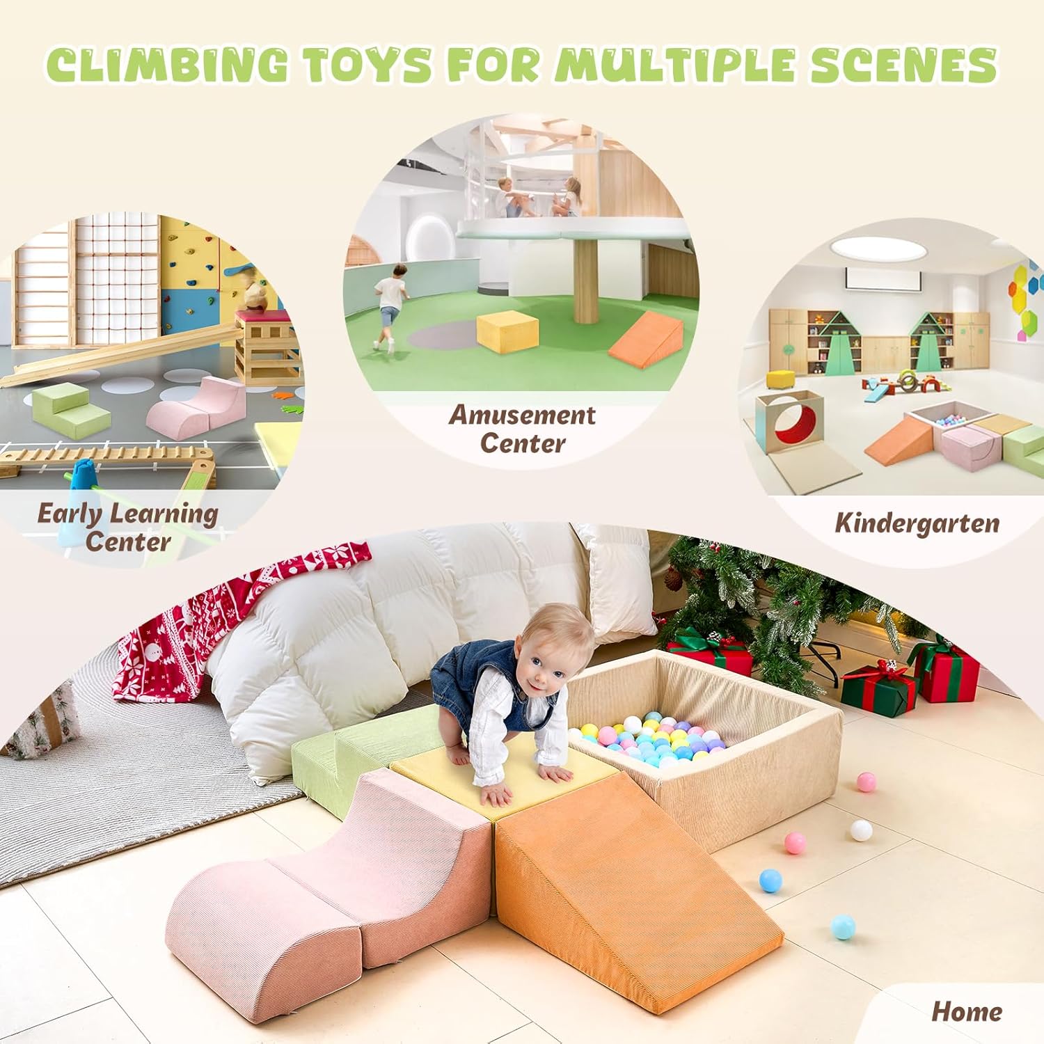 Skiennix Toddler Climbing Toys - 5-Piece Foam Blocks Play Set with Ball Pit | Indoor Soft Play Gym