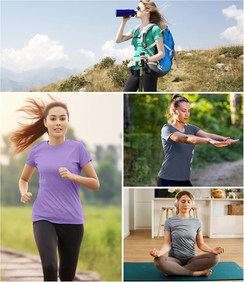 Kinglaman Workout Tops for Women - 5/6 Pack Dry Fit UV Protection Athletic Tees | Perfect for Yoga & Gym