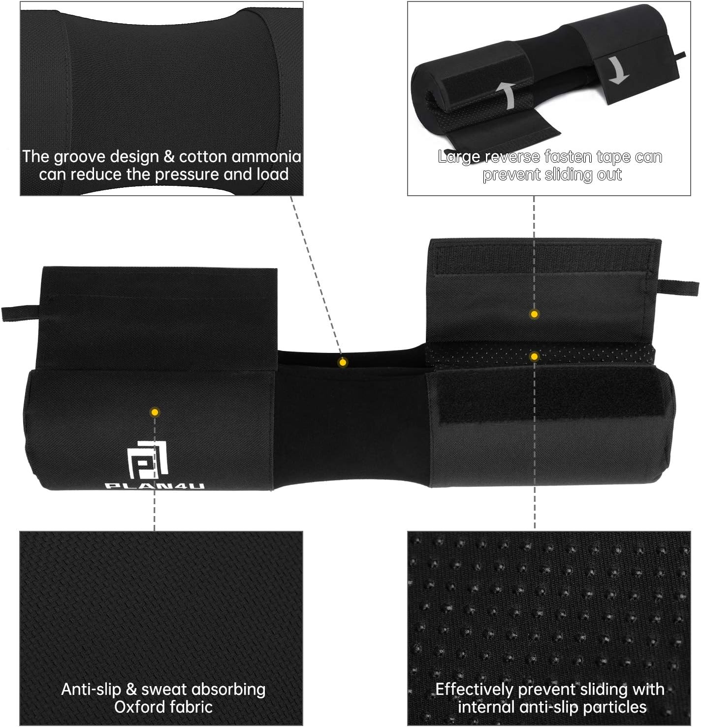 Plan4U Barbell Pad Set - Upgraded Foam Cushion for Squats & Hip Thrusts | Anti-Slip Support for Standard & Olympic Bars