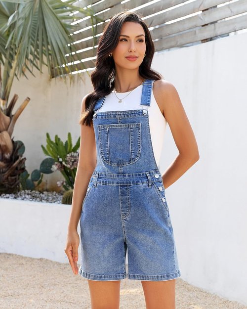 Luvamia Denim Overalls - Women's Casual Baggy Jean Shorts with Adjustable Fit | Summer Stretchy Shortalls