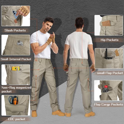 IGOLUMON Men's StretchTactical Pants, Breathable Ripstop Cargo Pants, Outdoor Lightweight EDC Work Hiking Pants, Durable Casual Trousers Khaki