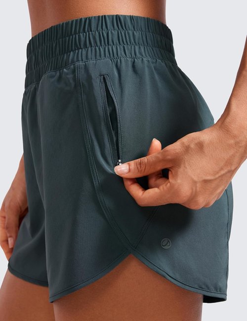 CRZ YOGA Dolphin Athletic Shorts for Women 3" - High Waisted Quick Dry for Running Workout Gym Track with Zip Pocket