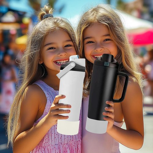 Mity Rain Silicone Protective Boots for Owala 30oz & 40oz Bottles | Enhance Stability & Prevent Scratches - Ivory & Light Gray