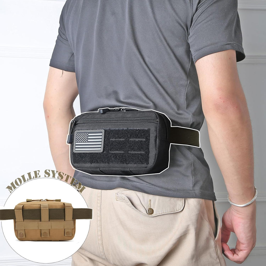 Skiennix Tactical Molle Admin Pouch - 2 Pack with US Flag Patch & Keychain | Horizontal Modular Design