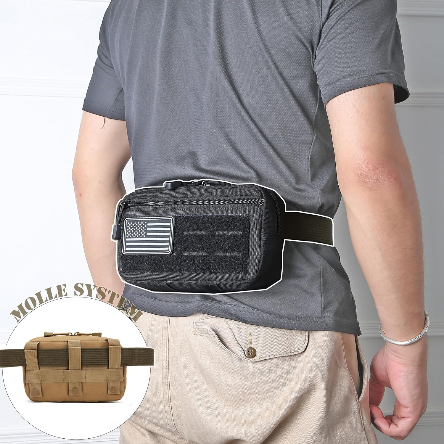 Skiennix Tactical Molle Admin Pouch - 2 Pack with US Flag Patch & Keychain | Horizontal Modular Design