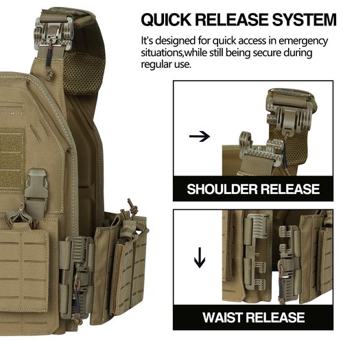 LASVENIS Tactical Vest for Men Weighted Vest Fully Adjustable Outdoor Training Gaming Vests… (Tan)