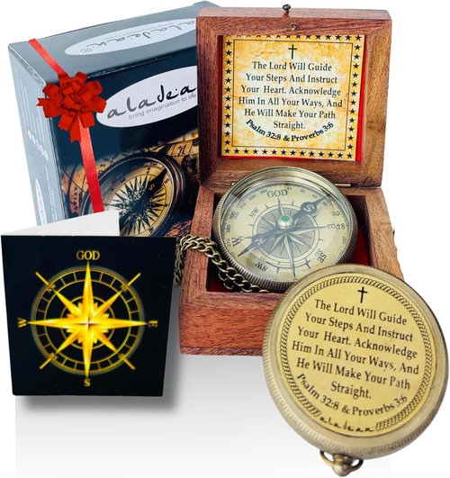 ALADEAN Christian Gift Compass - The Lord Will Guide | Perfect for Baptism, Graduation & Confirmation 2025-2026