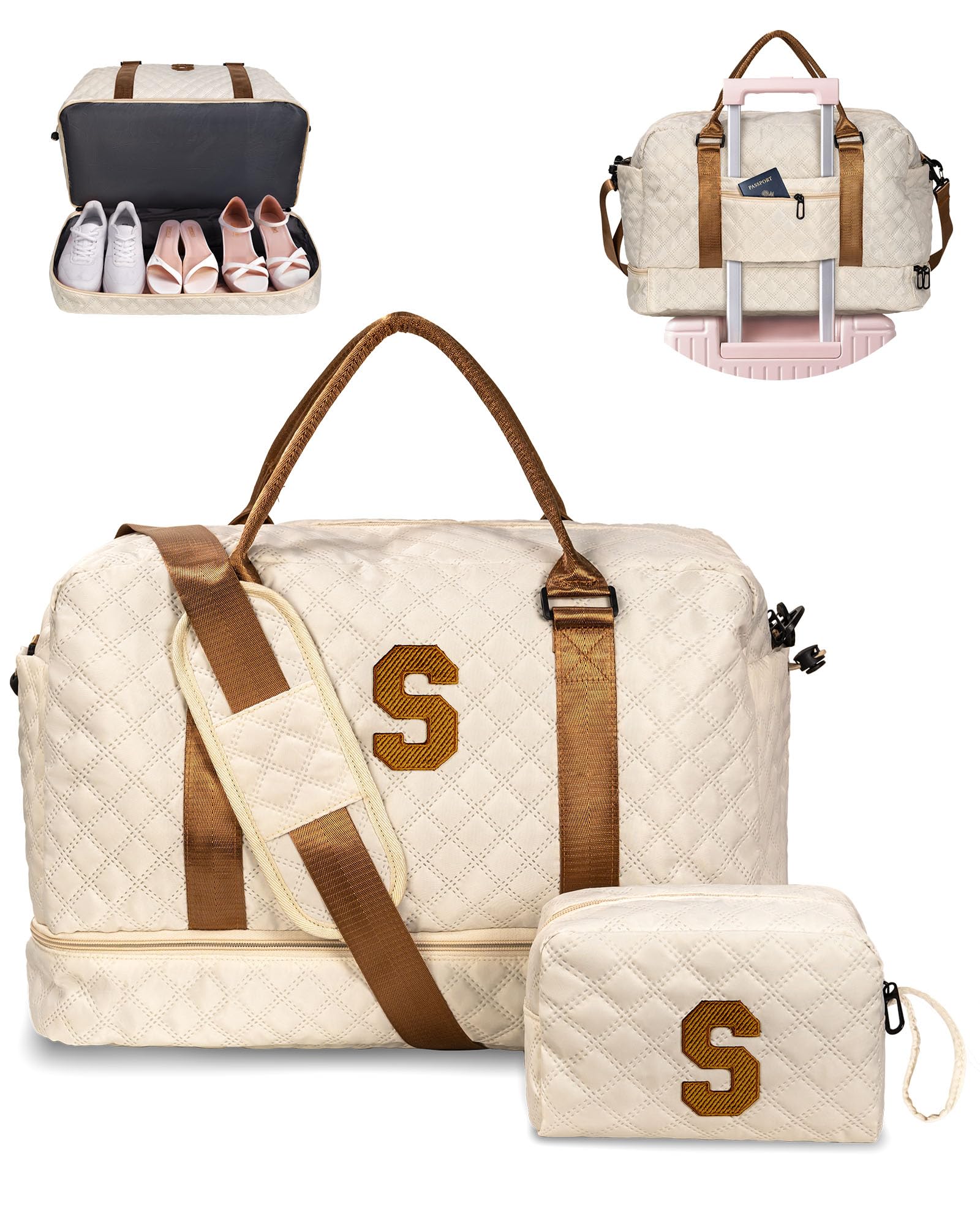 Vogewood Gifts for Teen-Girls - Initial Monogram Duffle Bag, Personalized Weekender Overnight Bag with Shoe & Makeup Compartments, Graduate Gift for Her (Letter H)