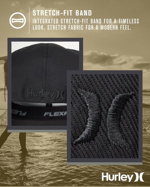 Hurley Mens Baseball Cap - Curved Brim Flexfit Ball Cap, Moisture Wicking Breathable Fitted Hat for Men, Size Large-X-Large, Black