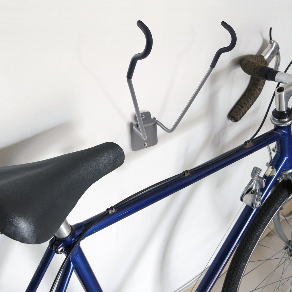 Stalwart Bike Wall Mount - EVA Foam Padded Bicycle Hooks with 50lb Capacity - Flip-Up Garage Bicycle Rack for Mountain, Road, and Kids Bikes by Rad Sportz, Silver, Black