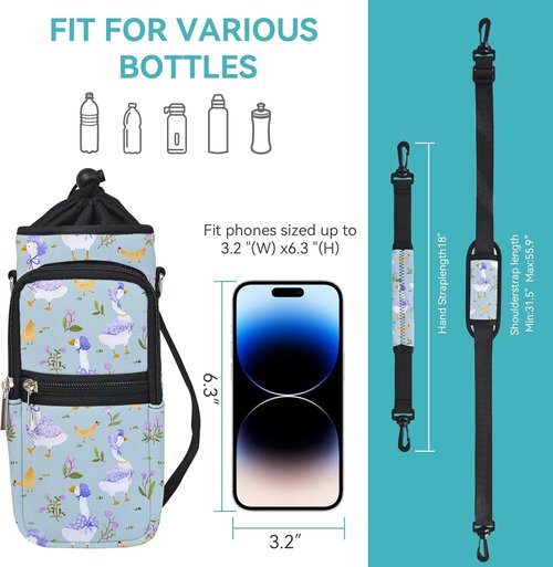 AUPET Insulated Water Bottle Sling Bag - Crossbody Carrier with Pockets for 25/32/40/64 oz Bottles