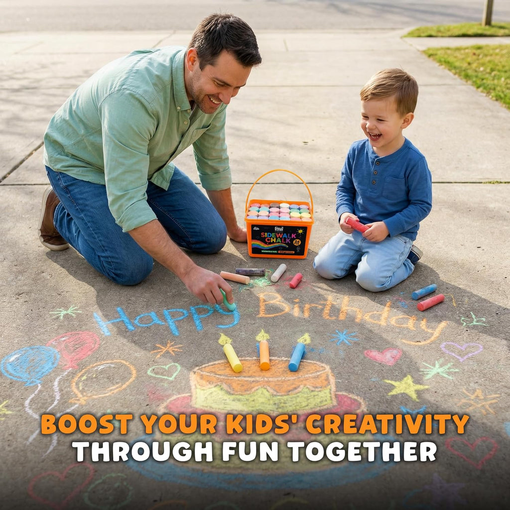 Skiennix 24 PCS Sidewalk Chalk - Non-Toxic Jumbo Colors for Kids | Washable & Easy to Store