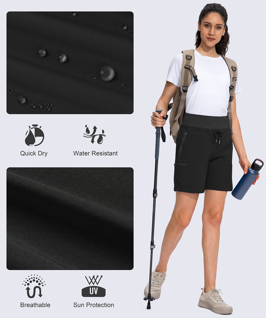 Obla Women's Hiking Cargo Shorts Zipper Pockets Soft High Waisted Quick Dry 7 Inch Long Shorts for Women Golf Athletic Summer (Black_XL)
