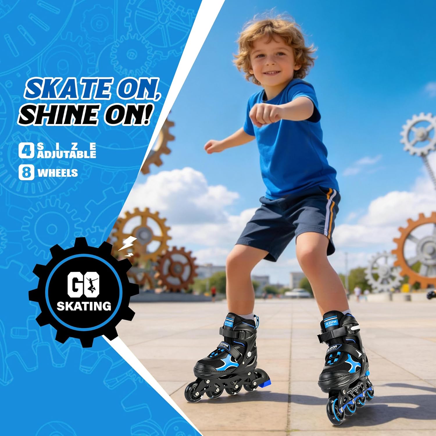 2PM SPORTS Inline Skates for Kids - Adjustable Light-Up Roller Skates for Ages 5-12 | Fun & Safe