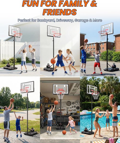 IGL Kids Basketball Hoop Outdoor | 4-8.5ft Adjustable Height | 33" Shatterproof Backboard | Fillable Base & Extra Anchor | Portable Goal w/Wheels for Backyard Driveway