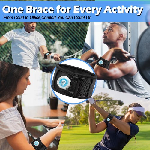 Lintriguingly Tennis Elbow Brace for Men & Women – Adjustable Elbow Strap for Tendonitis, Tennis & Golfer’s Elbow Support with Compression Dial, Silicone Shock Pad, Breathable Forearm Pain Relief -M/L
