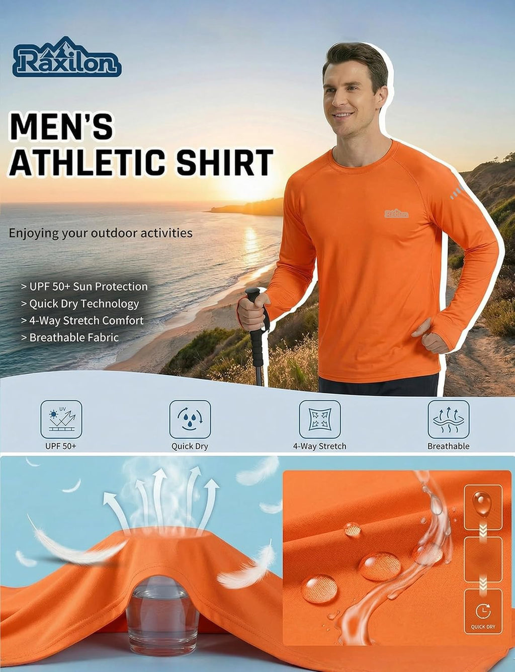 Skiennix Men's UPF 50+ Sun Protection Long Sleeve Shirts - Quick Dry Athletic Fishing Tops | 3 Pack