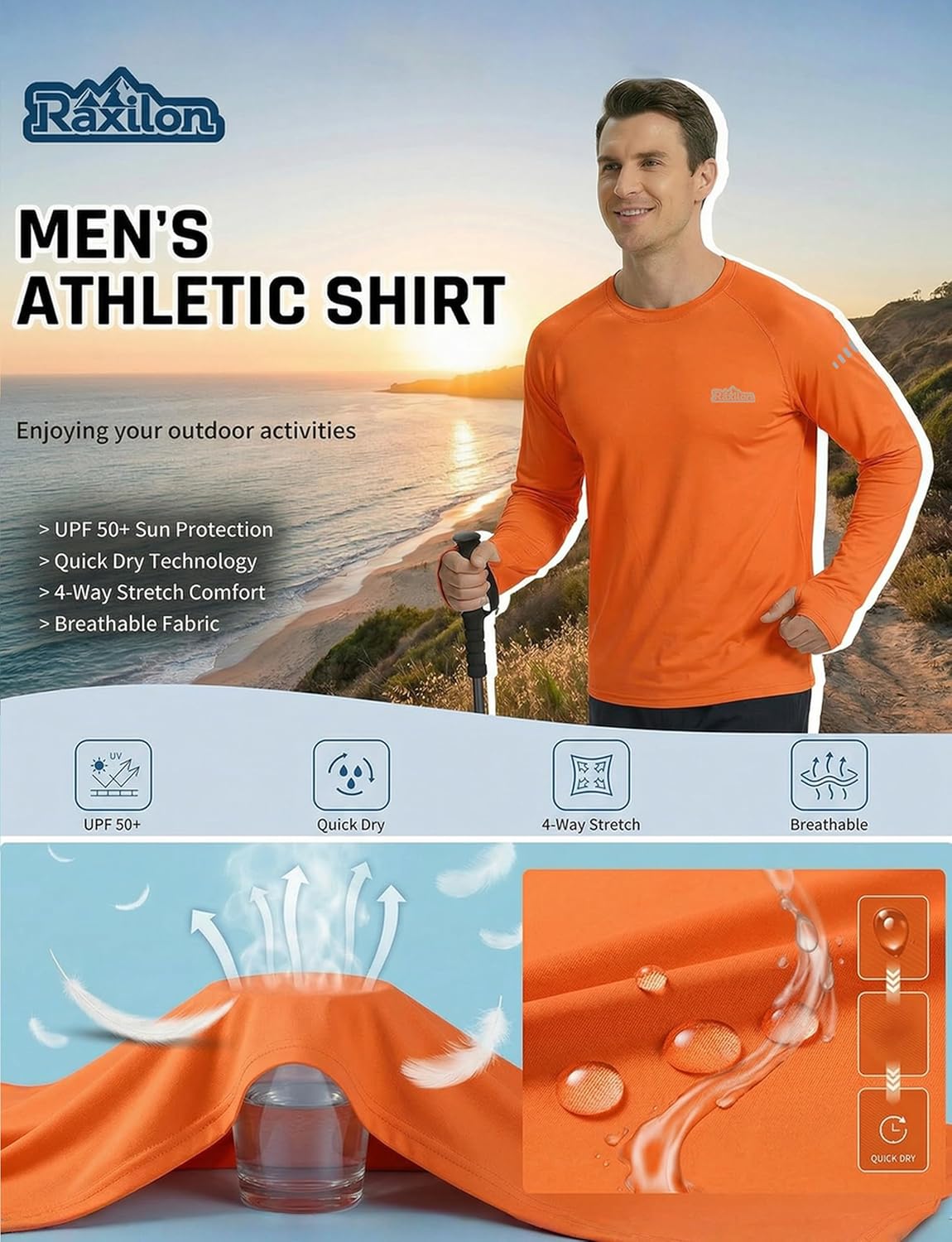 Skiennix Men's UPF 50+ Sun Protection Long Sleeve Shirts - Quick Dry Athletic Fishing Tops | 3 Pack