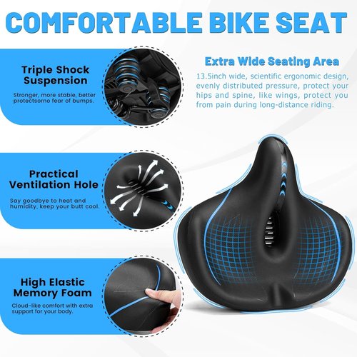 CDYWD Oversized Bike Seat - Extra Wide Comfort Cushion for Men & Women | Soft Padded Replacement Saddle for Peloton, Cruiser, Ebike