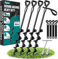 19-Inch Heavy Duty Ground Anchors by [Brand Name] - Screw-in Trampoline Stakes for High Wind Protection | Includes Strong Straps (4x19in)