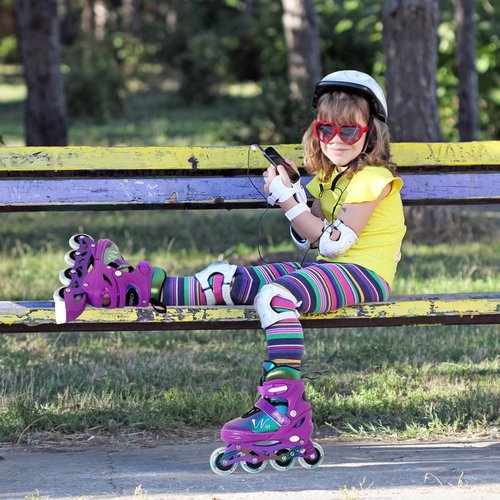 Nattork Adjustable Inline Skates for Kids & Teens with Flashing Light-Up Wheels, Gradient Color ABEC-7 Bearings for Smooth Glide, Safe & Durable Sizing Adjustable Skates Purple