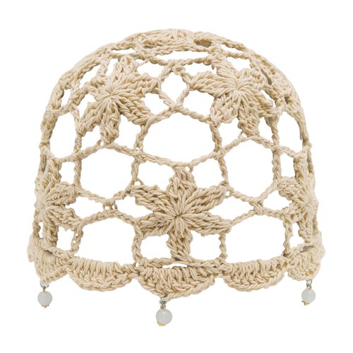ZLYC Women Cotton Crochet Skull Cap Handmade Knit Cutout Floral Beanie Hat, Beads Beige