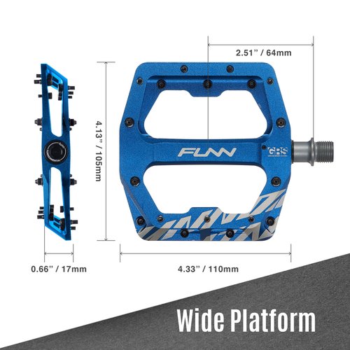 Funn Funndamental Flat Pedals - Wide Platform Bicycle Pedals for BMX/MTB Mountain Bike, Adjustable Grip for Outstanding Stability, 9/16-inch CrMo Axle (Blue)
