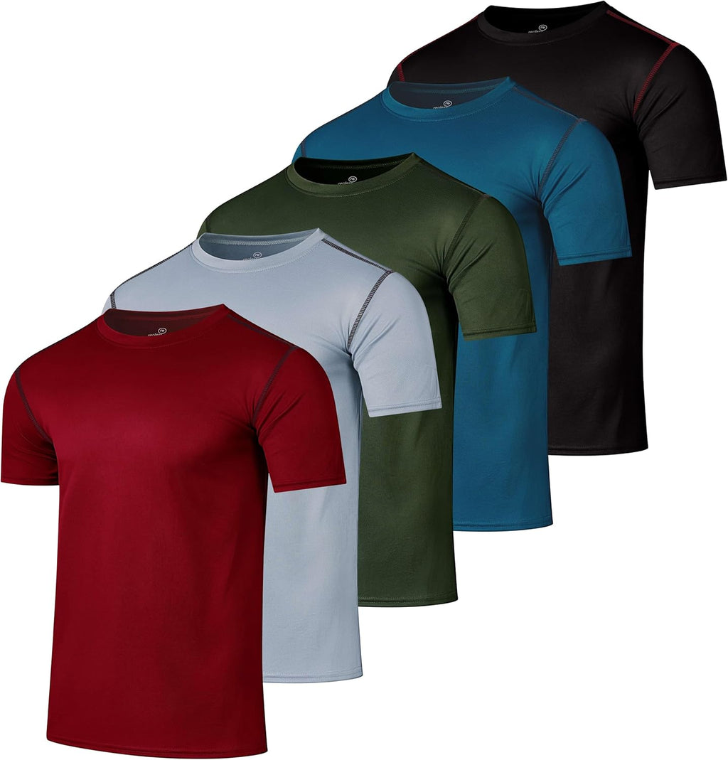 Real Essentials Men's Mesh Short Sleeve Crew Neck T-Shirt - 5 Pack Athletic Tees for Gym | Big & Tall Available