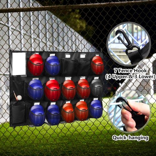 Hikeen Baseball Helmet Bag - Dugout Organizer with Bat Rack for 15 Players | Store Helmets, Gloves, Balls