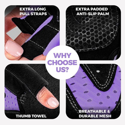 MhIL Workout Gloves for Women - Breathable Gym Gloves with Palm Protection & Enhanced Grip | Padded Weightlifting Gloves with Wrist Wraps