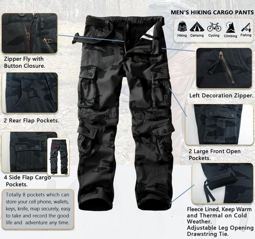GSGGIG Men's Fleece Lined Hiking Pants, Winter Camo Cargo Pants Army Casual Work Ski Pants for Men with 8 Pockets 3358 E Camo 32 N