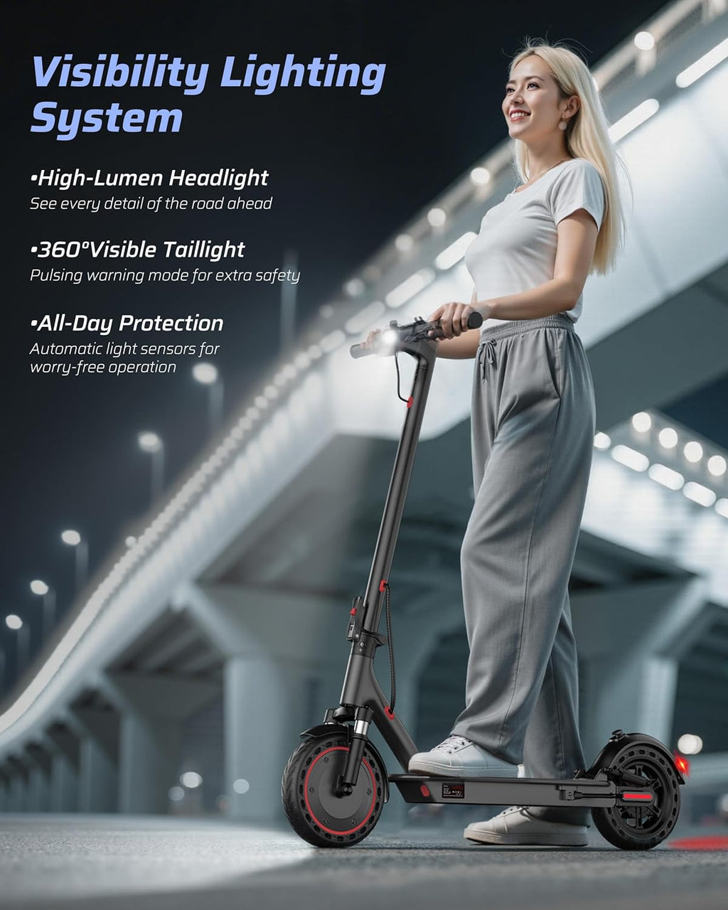 Qlaway Electric Scooter - 350W/500W Motor, 16-22 Miles Range, 8.5"/10" Tires, Dual Braking & Suspension