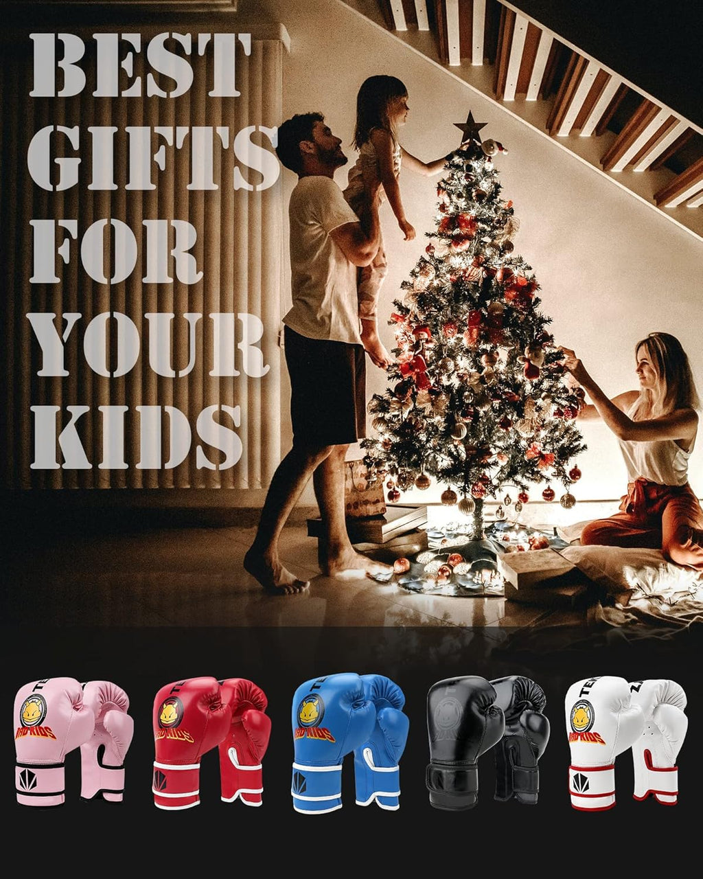 TEKXYZ Boxing Gloves for Kids - Vivid Color Synthetic Leather Training Gloves | Ages 3-12