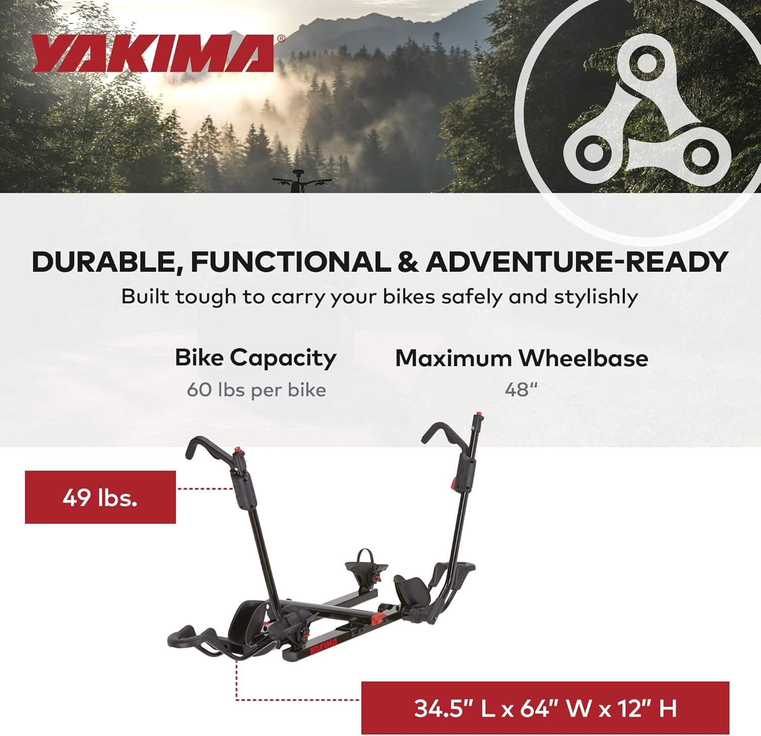 YAKIMA HoldUp Hitch Mount Bike Rack - Durable, Adjustable Design for 2 Bikes | Easy Installation