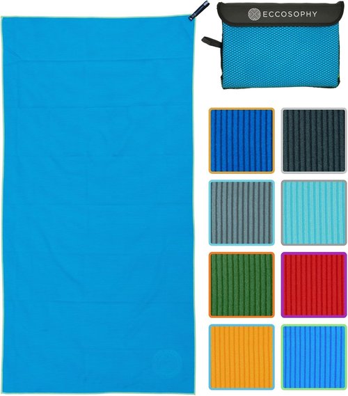 ECCOSOPHY Microfiber Beach Towel - Quick Dry, Highly Absorbent & Lightweight - Ideal for Travel, Pool & Yoga - 40x20 Azure