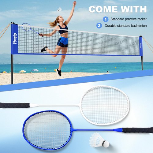 Vbneto Badminton Set, Portable Outdoor Anti-Sag System – Official 20ft x 5ft Easy Setup Durable Net with 4 Rackets, 3 Shuttlecocks & Carry Bag for Backyard, Lawn or Beach Fun