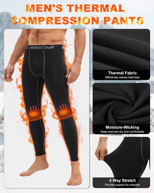 HeliosCloak 4 Pack Men's Thermal Compression Pants Fleece Lined Sports Tights Leggings Winter Athletic Baselayer Bottoms 4Black L