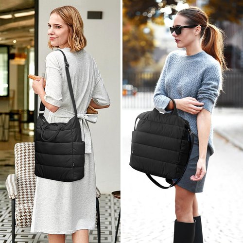 KALIDI Quilted Tote Bag, Puffer Hobo Laptop Bag Anti Splash Crossbody Zipper Shoulder Bag Large Casual Work Daily Women