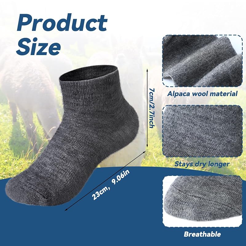 2 Pairs Alpaca Wool Ankle Socks - Dark Gray