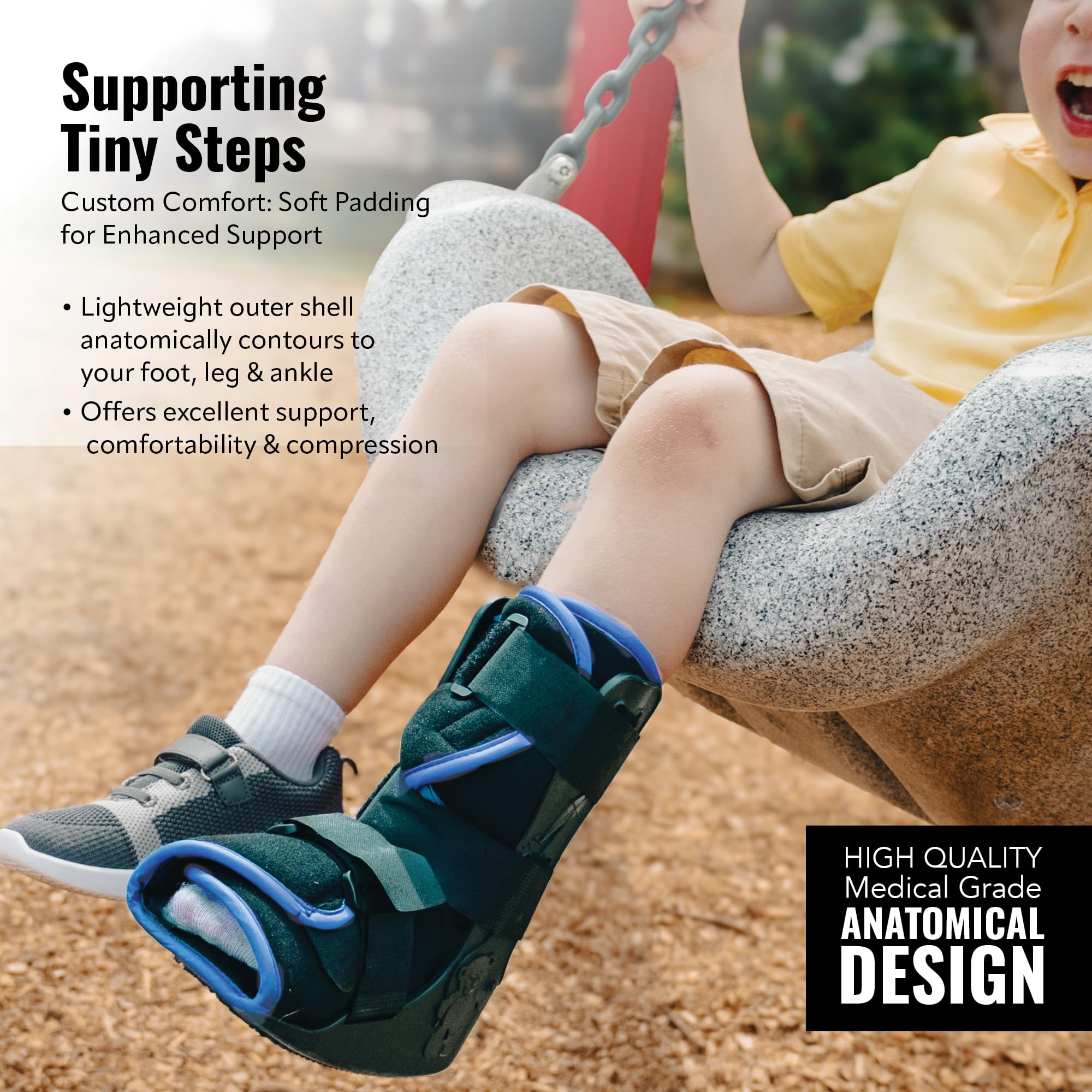 Braceapedia Pediatric Medical Walking Boot - Toddler & Kids Only, Orthopedic Foot Boot & Ankle Support Brace for Sprained Ankle - Universal Left/Right Fit - Medium Blue Liner (Fits Kids Foot Length 5" to 6 inches)