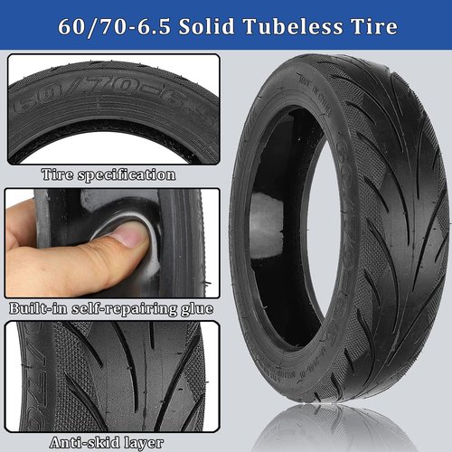 YBang 60/70-6.5 Solid Tubeless Tire with Valve with Built-in Live Glue Repairable for Segway Ninebot Max G30 Scooter 10 inch Self Repairing Non-slip Tire (1 Pce)