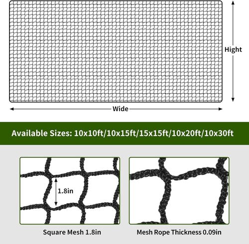 NQB Baseball Softball Backstop Nets - Heavy Duty Sports Nets, Sports Netting Barrier with 33FT Rope & Steel Hanging Kit, Sport Nets for Baseball Basketball Soccer Lacrosse Hockey