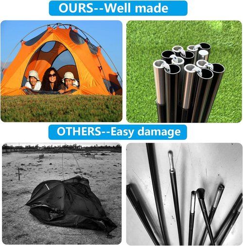7001 T6 Aluminum Tent Poles Replacement - Lightweight Repair Kit for Camping & Hiking (20ft, 0.4in)