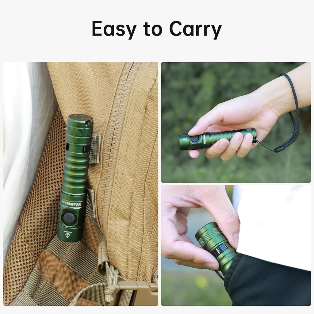 Wurkkos FC11C LED Flashlight - Rechargeable EDC Light with 1200 Lumens, IP68 Waterproof, Green 5000K