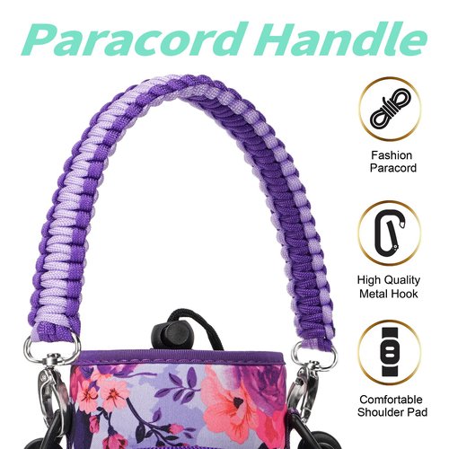 AceTreker 64 oz 128 oz Neoprene Water Bottle Holder with Strap & 5 Pockets for Insulated Metal Hydro Jug Water Bottles, Thermo Flask Sleeve Carrier Bag for Camping Trip-Purple Rose