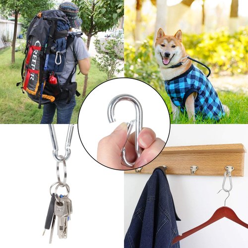 60Pcs Stainless Steel Carabiner Clip Spring-Snap Hook 1/4 in, M6 x 2 3/8 Inch Small Heavy Duty Carabiner Clips for Hammock, Punching Bag, Swing, Gym