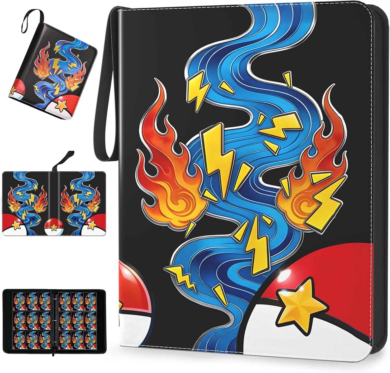 Skiennix Trading Card Binder - 900-Pocket 3-Ring Zipper Holder with 50 Removable Sleeves | Aqua Breath