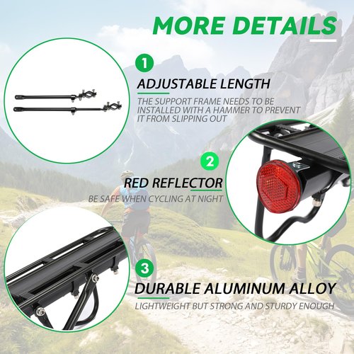 LEPump Rear Bike Rack for Back, Bicycle Cargo Rack, 110 lbs Large Capacity Bike Pannier Rack, Adjustable Bicycle Touring Luggage Carrier Rack for 24"-29" Frames