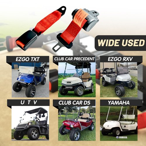 Orle Oko Retractable Golf Cart Seat Belts, Compatible with EZGO, Yamaha, Club Car DS Precedent Most Golf Cart(2 Set), for Golf Cart Frond and Rear Seats, Red