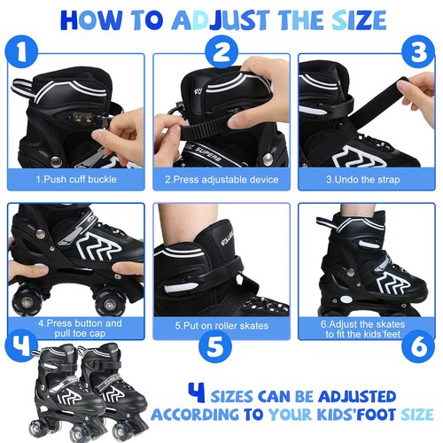SZHZS Kids Roller Skates for Boys Girls Children Beginners, 4 Sizes Adjustable Roller Skates for Youth Big Kids for Outdoor Indoor Sports